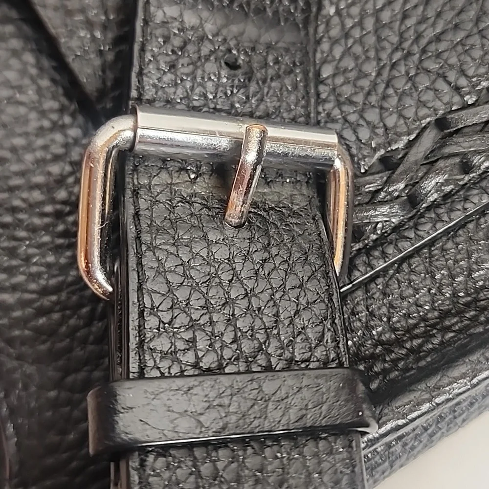 Rebecca Minkoff Textured Black Leather Unisex Crossbody Messenger SaddleBag - Picture 9 of 11